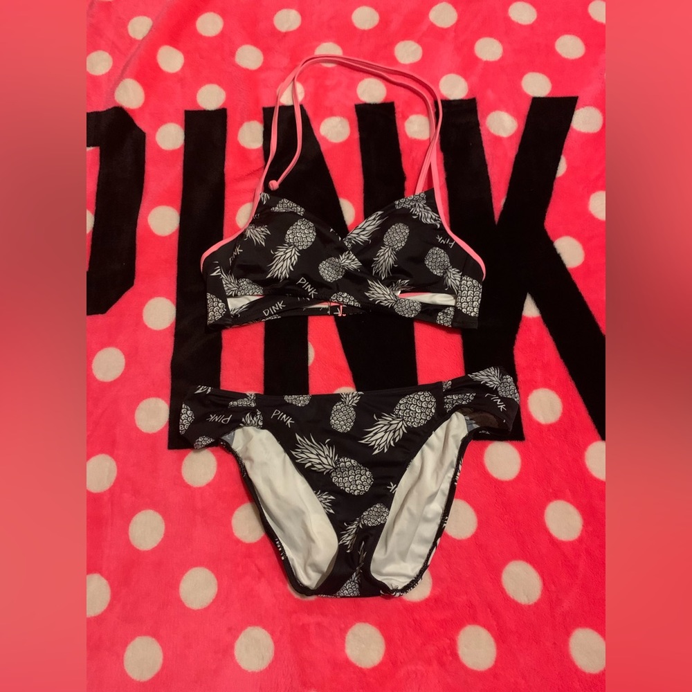 VS Pink pineapple cross top bikini Sz s